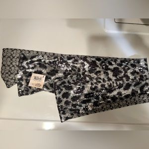 Coach sequin silver leopard oblong scarf new with tags